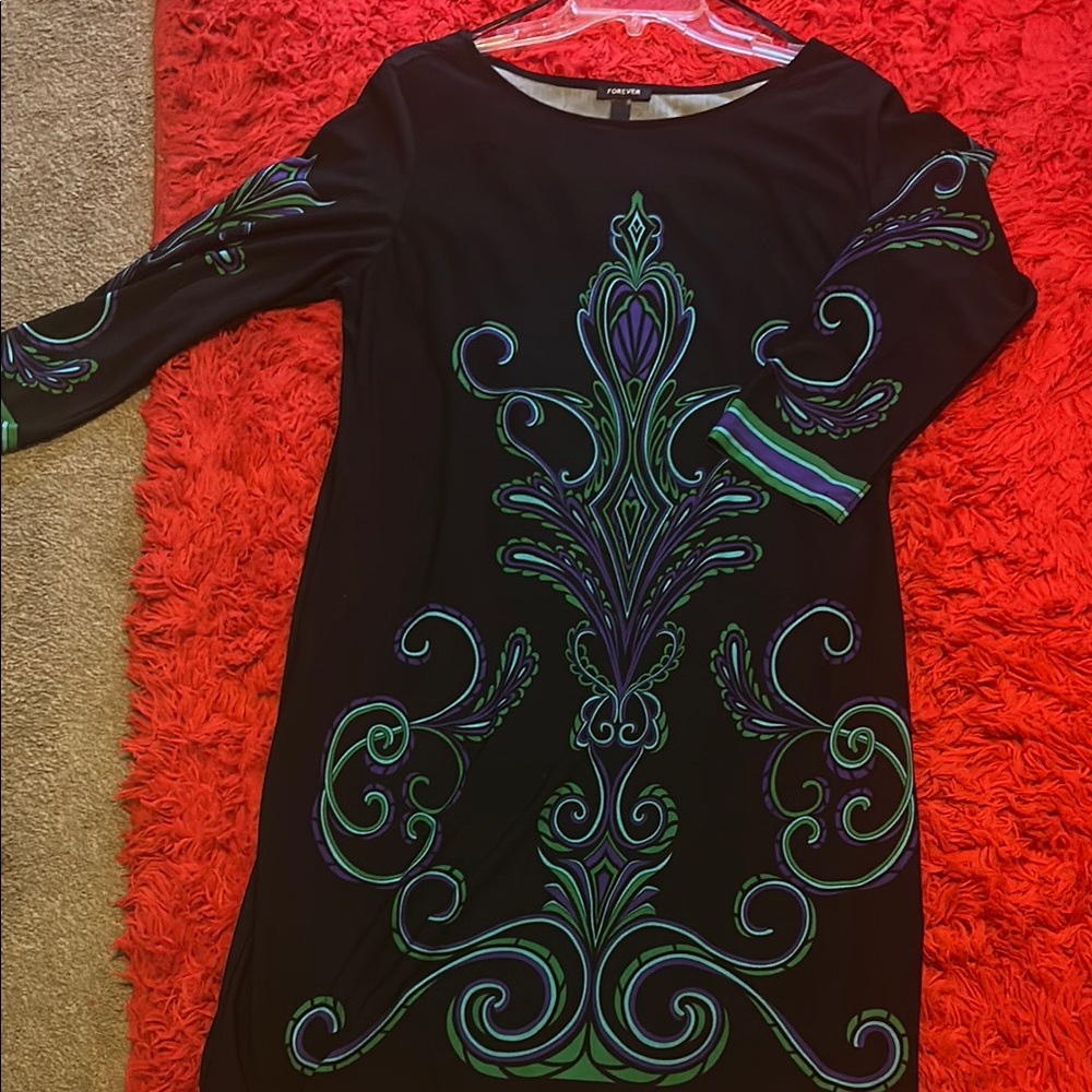 Maggy London Black and Blue Long Sleeve Sheath Dress